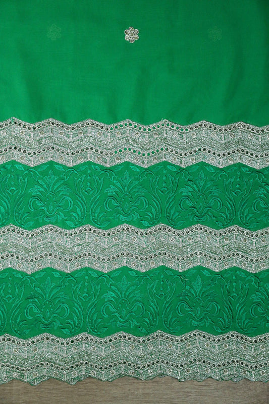 AIzaSyBcstauz-XMPRhEY21AUzeo032pxrXB5Ug - Big Width''56'' Green Thread With Zari Ethnic Embroidery Work On Green Georgette Fabric With Border