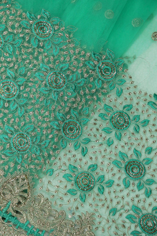 AIzaSyBcstauz-XMPRhEY21AUzeo032pxrXB5Ug - Big Width''56'' Mint Green Thread With Zari Floral Embroidery Work On Mint Green Soft Net Fabric With Border