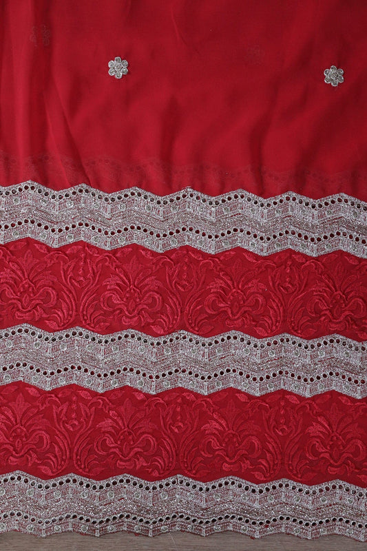 AIzaSyBcstauz-XMPRhEY21AUzeo032pxrXB5Ug - Big Width''56'' Red Thread With Zari Ethnic Embroidery Work On Red Georgette Fabric With Border