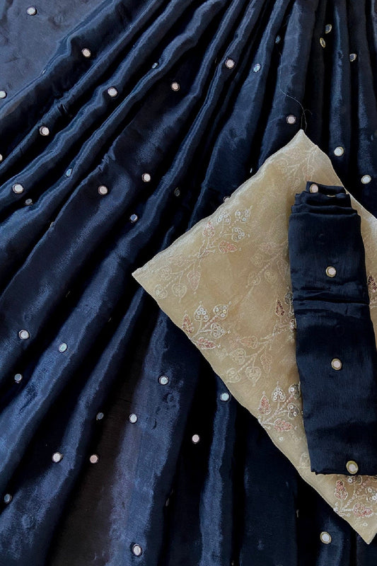 AIzaSyBcstauz-XMPRhEY21AUzeo032pxrXB5Ug - Black And Beige Unstitched Lehenga Set Fabric (3 Piece)