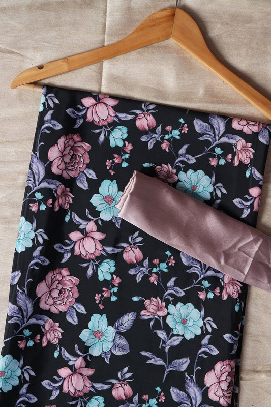 AIzaSyBcstauz-XMPRhEY21AUzeo032pxrXB5Ug - Black And Rosey Mauve Saree set (2 Piece)