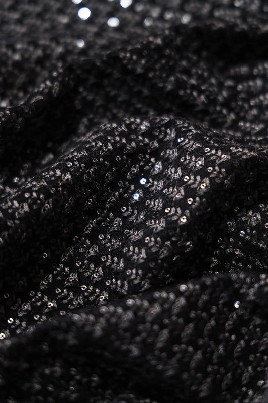 AIzaSyBcstauz-XMPRhEY21AUzeo032pxrXB5Ug - Black Thread With Sequins Small Floral Embroidery Work On Black Velvet Fabric