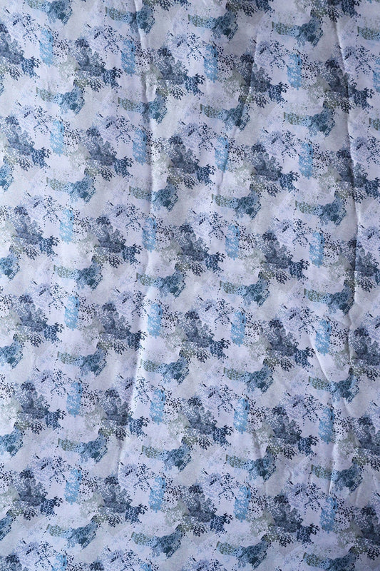 AIzaSyBcstauz-XMPRhEY21AUzeo032pxrXB5Ug - Blue Abstract Pattern Digital Print On White Georgette Satin Fabric