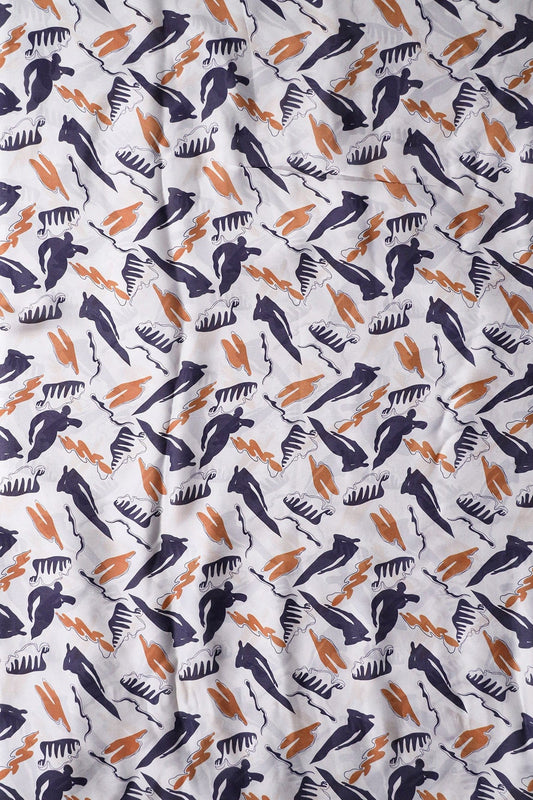 AIzaSyBcstauz-XMPRhEY21AUzeo032pxrXB5Ug - Blue and White Abstract Pattern Digital Print On Georgette Satin Fabric