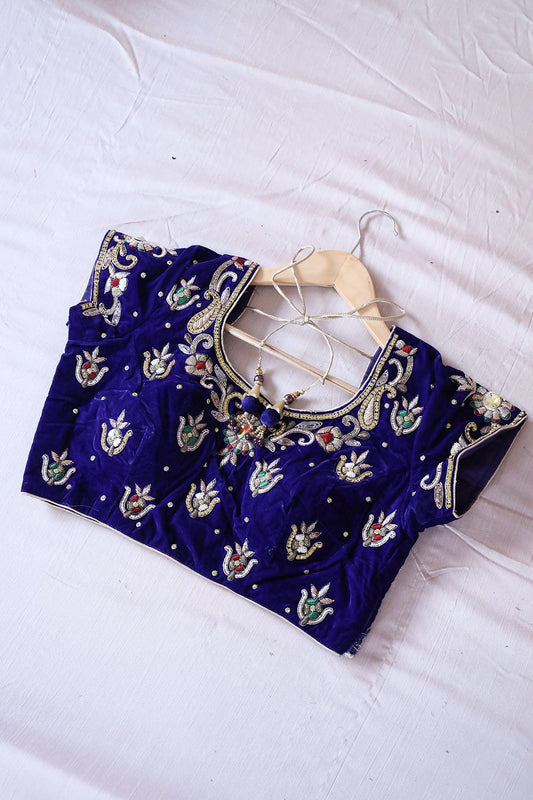 AIzaSyBcstauz-XMPRhEY21AUzeo032pxrXB5Ug - Blue Hand Work Embroidery Velvet Stitched Blouse