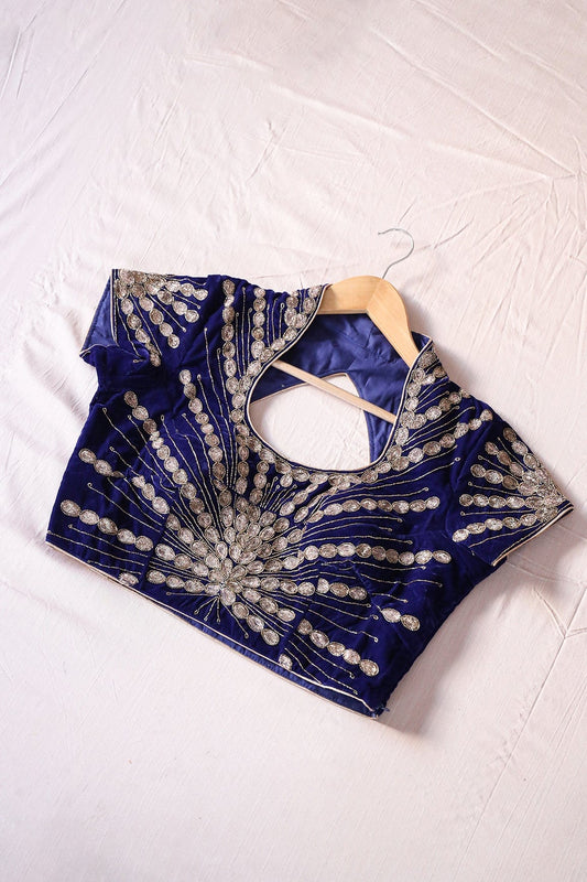 AIzaSyBcstauz-XMPRhEY21AUzeo032pxrXB5Ug - Blue Hand Work Embroidery Velvet Stitched Blouse