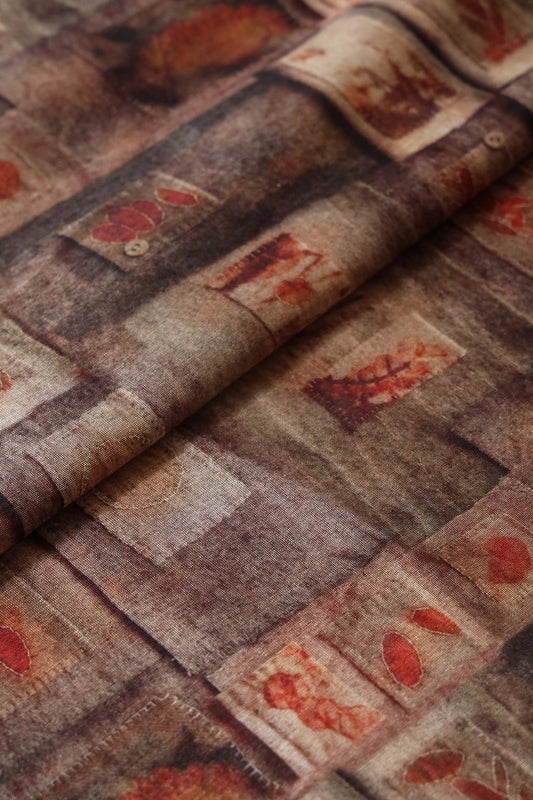 AIzaSyBcstauz-XMPRhEY21AUzeo032pxrXB5Ug - Brown And Cream Geometric Pattern Digital Print On Mulberry Silk Fabric