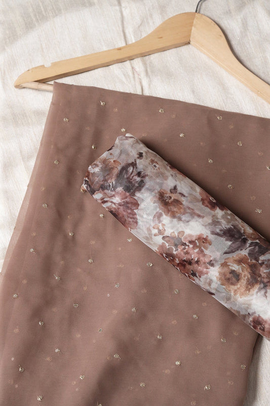 AIzaSyBcstauz-XMPRhEY21AUzeo032pxrXB5Ug - Brown And White Saree set (2 Piece)