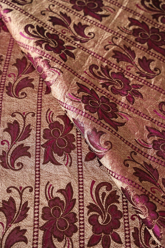 AIzaSyBcstauz-XMPRhEY21AUzeo032pxrXB5Ug - Copper Gold And Fuchsia Floral Banarasi Zari Jacquard Fabric