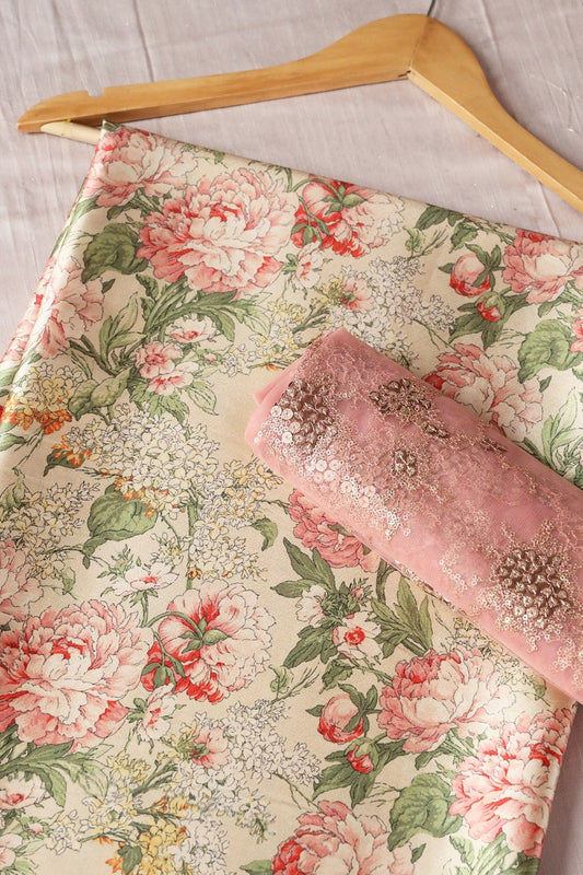 AIzaSyBcstauz-XMPRhEY21AUzeo032pxrXB5Ug - Cream And Baby Pink Saree set (2 Piece)