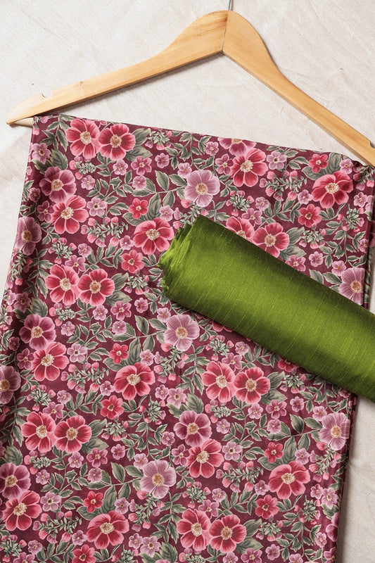 AIzaSyBcstauz-XMPRhEY21AUzeo032pxrXB5Ug - Dark Brown And Dark Olive Saree set (2 Piece)