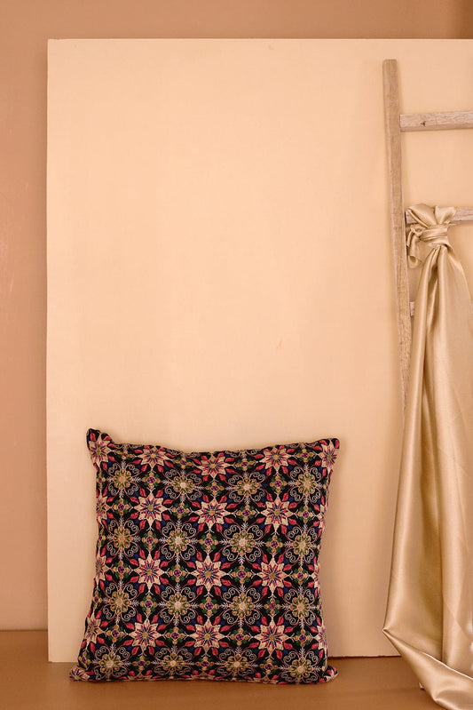 AIzaSyBcstauz-XMPRhEY21AUzeo032pxrXB5Ug - Elegant Floral Embroidery on Black cotton Cushion Cover (16*16 inches)