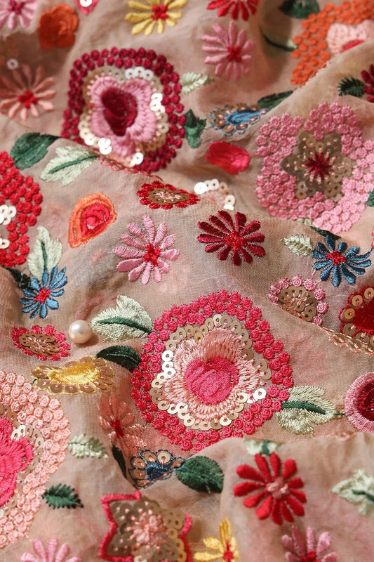 AIzaSyBcstauz-XMPRhEY21AUzeo032pxrXB5Ug - Elegant Floral Heavy Embroidery With Gold Sequins On Beige Viscose Georgette Fabric