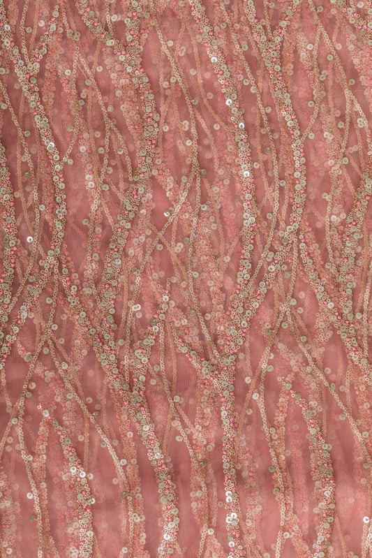 AIzaSyBcstauz-XMPRhEY21AUzeo032pxrXB5Ug - Gold And Silver Sequins With Baby Pink Thread Embroidery on Baby Pink Soft Net