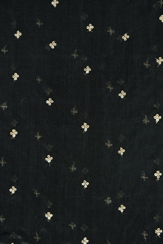 AIzaSyBcstauz-XMPRhEY21AUzeo032pxrXB5Ug - Gold Sequins Small Motif Embroidery Work On Black Organza Fabric