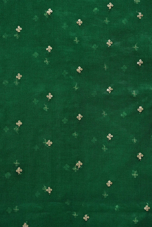 AIzaSyBcstauz-XMPRhEY21AUzeo032pxrXB5Ug - Gold Sequins Small Motif Embroidery Work On Bottle Green Organza Fabric