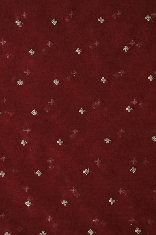 AIzaSyBcstauz-XMPRhEY21AUzeo032pxrXB5Ug - Gold Sequins Small Motif Embroidery Work On Maroon Organza Fabric