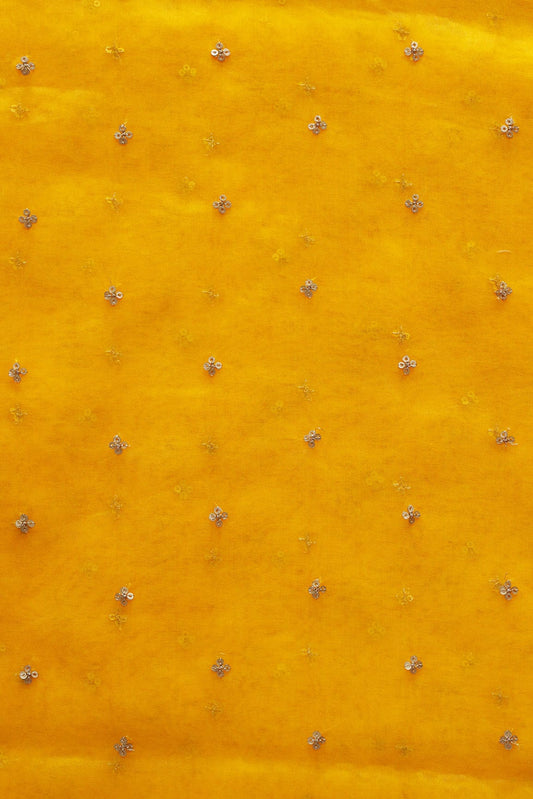 AIzaSyBcstauz-XMPRhEY21AUzeo032pxrXB5Ug - Gold Sequins Small Motif Embroidery Work On Yellow Organza Fabric