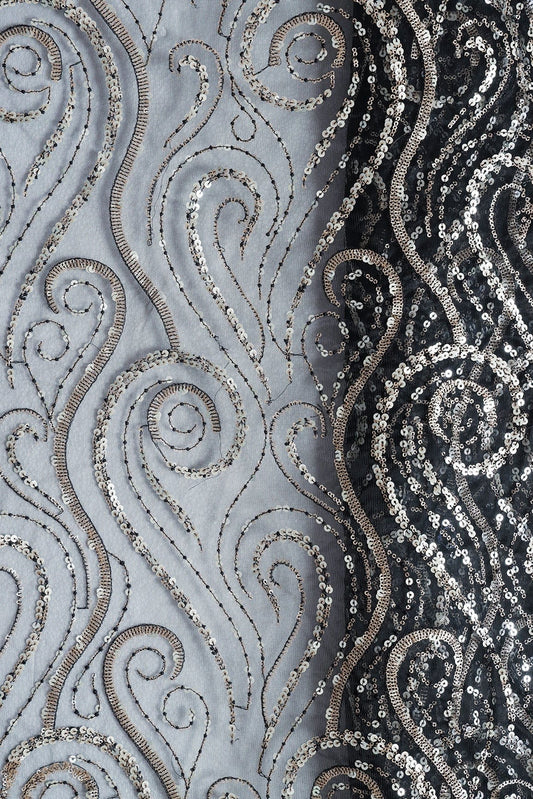 AIzaSyBcstauz-XMPRhEY21AUzeo032pxrXB5Ug - Gorgeous Multi Sequins Geometric Embroidery On Black Soft Net Fabric