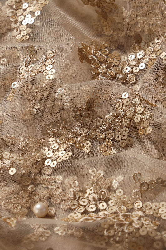 AIzaSyBcstauz-XMPRhEY21AUzeo032pxrXB5Ug - Exclusive Beige Thread With Sequins Abstract Embroidery Work On Beige Soft Net Fabric