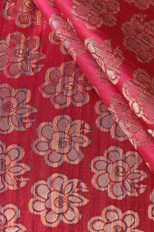 AIzaSyBcstauz-XMPRhEY21AUzeo032pxrXB5Ug - Fuchsia Floral Butta Silk Satin Jute Banarasi Jacquard Fabric