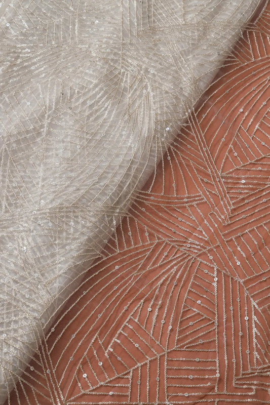 AIzaSyBcstauz-XMPRhEY21AUzeo032pxrXB5Ug - Gold Glitter Small Sequins Geometric Embroidery On Dyeable White Soft Net Fabric