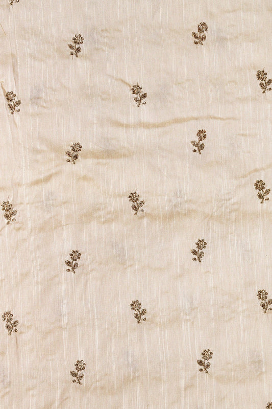 AIzaSyBcstauz-XMPRhEY21AUzeo032pxrXB5Ug - Gold Sequins With Gold Zari Small Floral Motif Embroidery Work On White Raw Silk Fabric