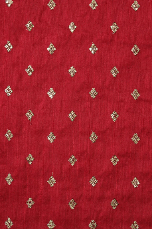 AIzaSyBcstauz-XMPRhEY21AUzeo032pxrXB5Ug - Gold Sequins With Gold Zari Small Motif Embroidery Work On Red Raw Silk Fabric