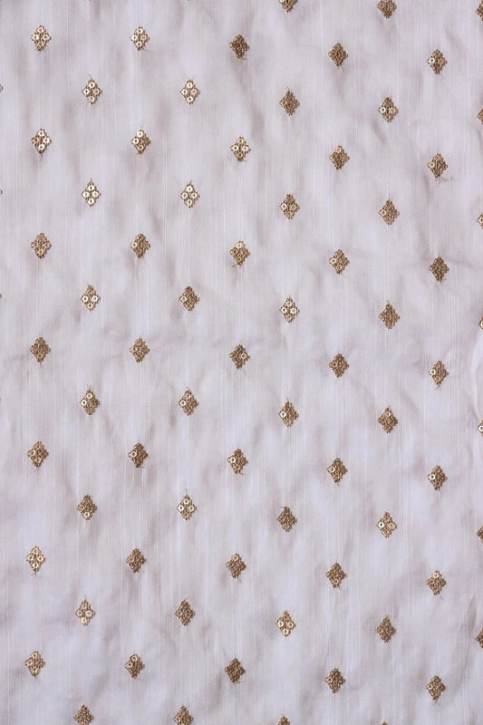 AIzaSyBcstauz-XMPRhEY21AUzeo032pxrXB5Ug - Gold Sequins With Gold Zari Small Motif Embroidery Work On White Raw Silk Fabric