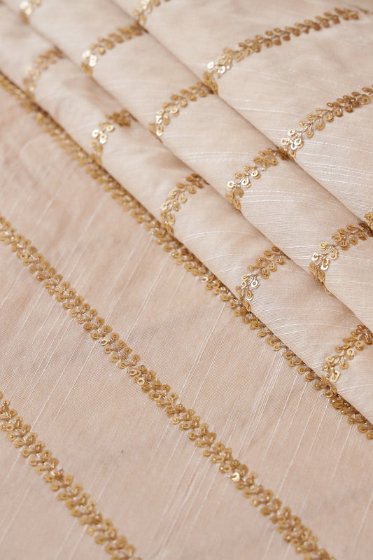 AIzaSyBcstauz-XMPRhEY21AUzeo032pxrXB5Ug - Gold Sequins With Gold Zari Stripes Embroidery Work On Off White Raw Silk Fabric