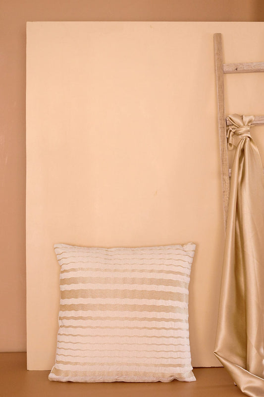 AIzaSyBcstauz-XMPRhEY21AUzeo032pxrXB5Ug - Gold Waves Embroidery on off white cotton Cushion Cover (16*16 inches)