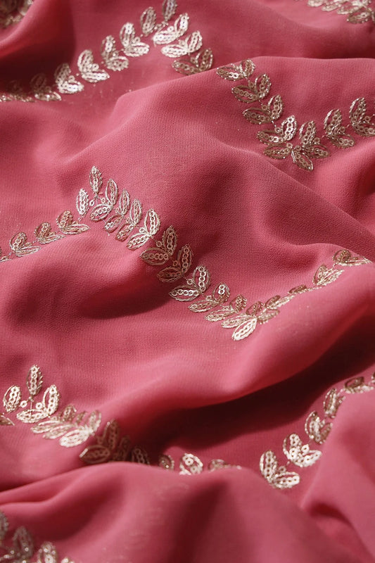 AIzaSyBcstauz-XMPRhEY21AUzeo032pxrXB5Ug - Gold Zari With Gold Sequins Chevron Embroidery Work On Gajri Pink Georgette Fabric