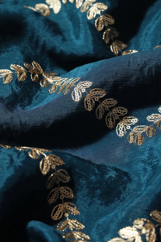 AIzaSyBcstauz-XMPRhEY21AUzeo032pxrXB5Ug - Gold Zari With Gold Sequins Chevron Embroidery Work On Rama Chinnon Chiffon Fabric