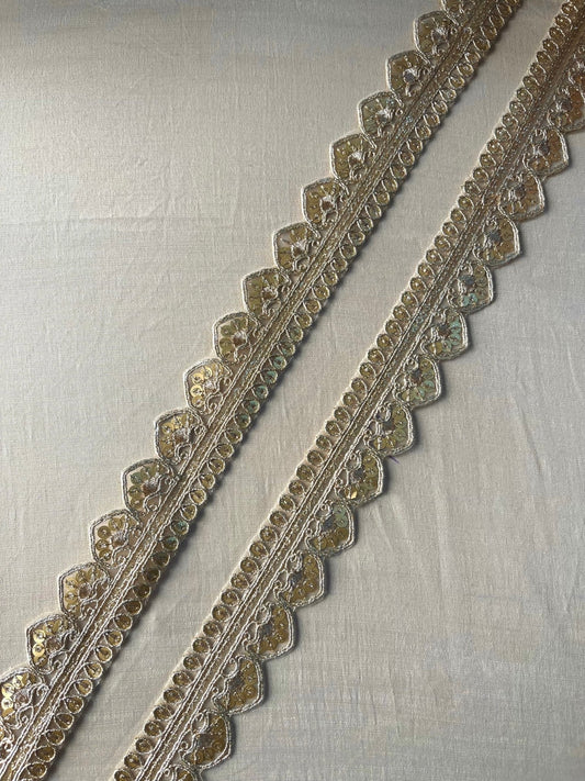 AIzaSyBcstauz-XMPRhEY21AUzeo032pxrXB5Ug - Gold Zari With Sequins Embroidered Scallop Lace (9 Meters)