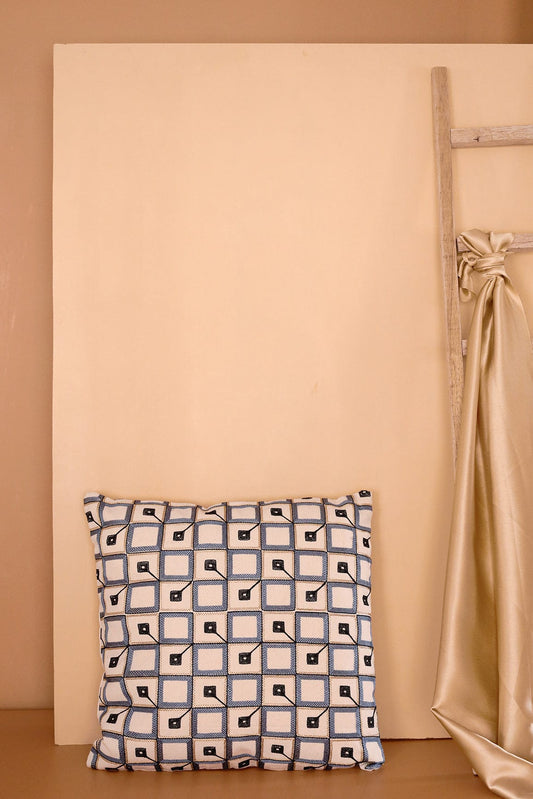 AIzaSyBcstauz-XMPRhEY21AUzeo032pxrXB5Ug - Grey and Black Pattern Embroidery on off white cotton Cushion Cover (16*16 inches)