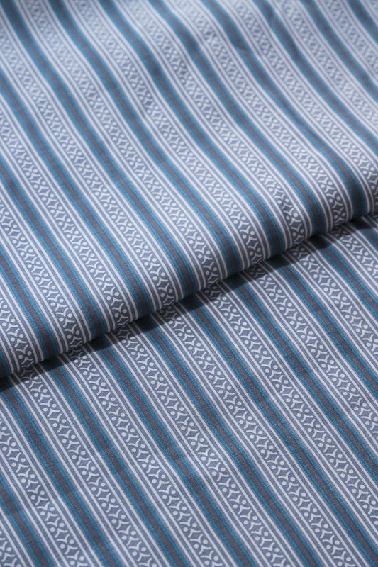 AIzaSyBcstauz-XMPRhEY21AUzeo032pxrXB5Ug - Grey And Blue Stripes Print On Viscose Chanderi Silk Fabric