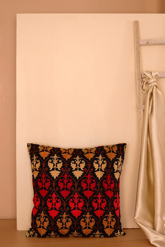 AIzaSyBcstauz-XMPRhEY21AUzeo032pxrXB5Ug - Heavy Artistic Embroidery on Black cotton Cushion Cover (16*16 inches)