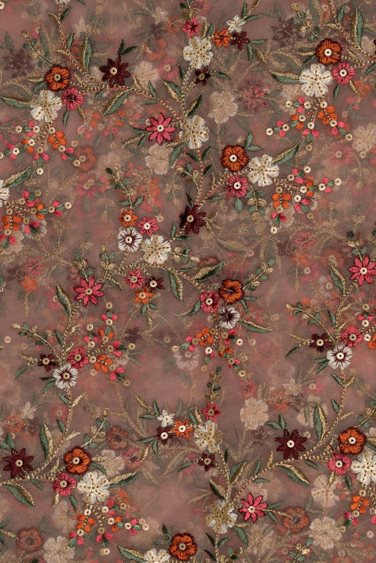 AIzaSyBcstauz-XMPRhEY21AUzeo032pxrXB5Ug - Heavy Multi Coloured Thread Embroidery On Baby Pink Soft Net