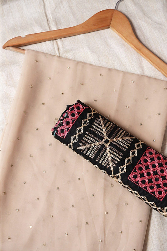 AIzaSyBcstauz-XMPRhEY21AUzeo032pxrXB5Ug - Light Beige And Black saree set (2 Piece)