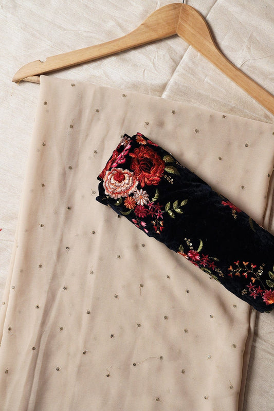 AIzaSyBcstauz-XMPRhEY21AUzeo032pxrXB5Ug - Light Beige And Navy Blue saree set (2 Piece)