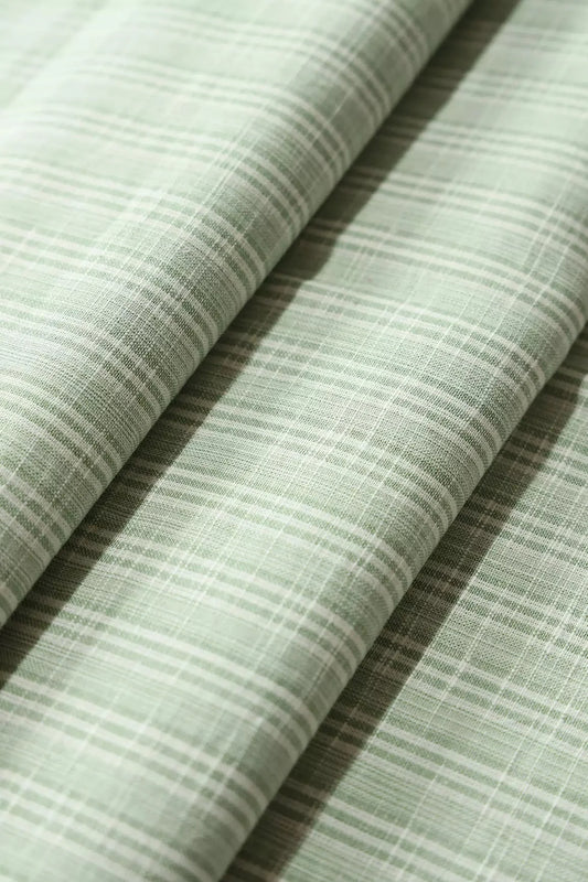 AIzaSyBcstauz-XMPRhEY21AUzeo032pxrXB5Ug - Light Olive And White Stripes Pattern Handwoven Organic Cotton Fabric