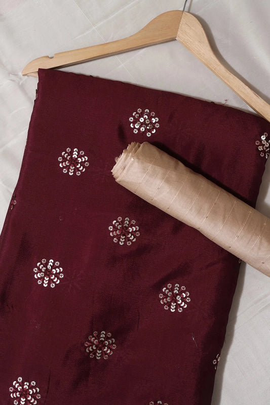 Maroon And Beige Saree Set (2 Piece)