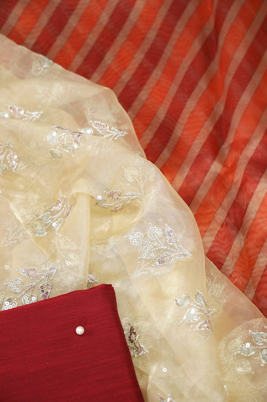 Maroon And Beige Unstitched Suit (3 Piece)