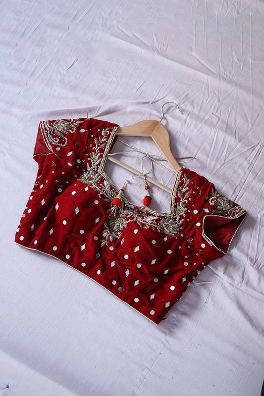 Maroon Hand Work Emboidery Velvet Stitched Blouse