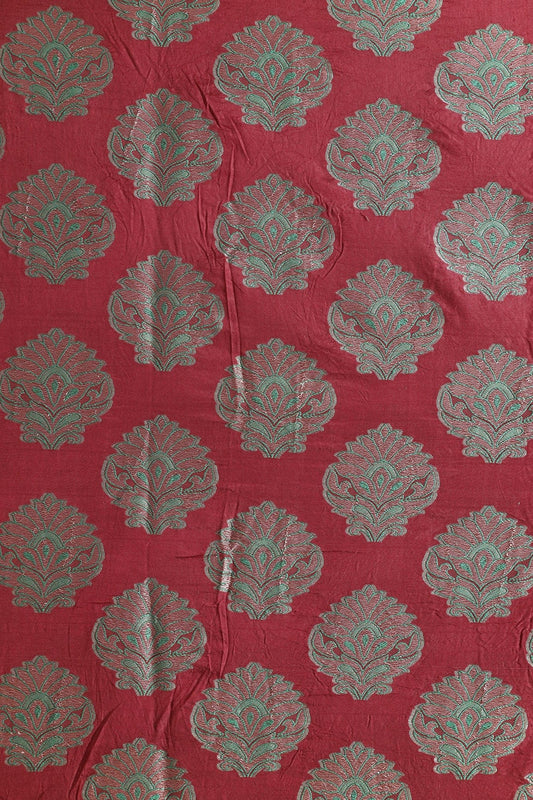 Maroon Mughal Floral Silk Gold Zari Banarasi Jacquard Fabric