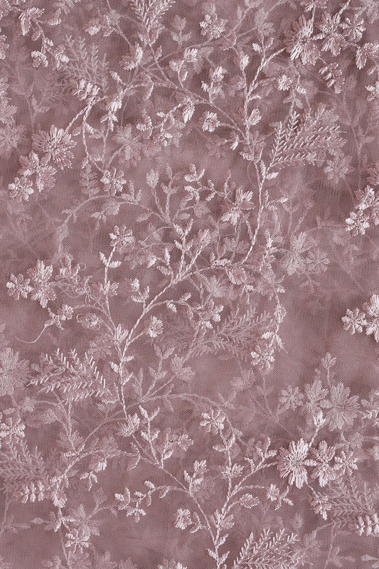 Mauve Thread With Sequins Beautiful Floral Embroidery Work On Mauve Soft Net Fabric