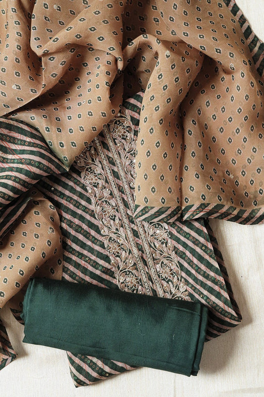 Mehendi Green Semi Stitched Pure Organza Suit Set (3 piece)