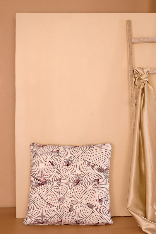 Modern Art Embroidery on off white cotton Cushion Cover (16*16 inches)