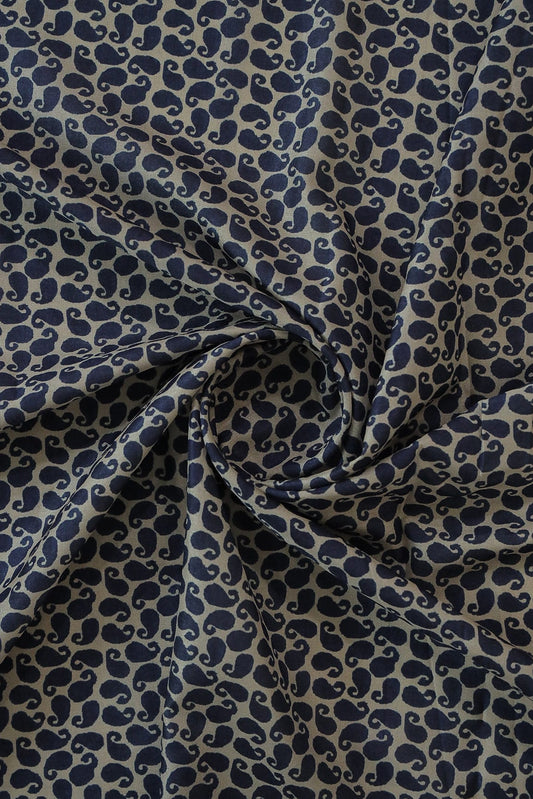 Motif Digital Print Design on White Tussar Silk Fabric