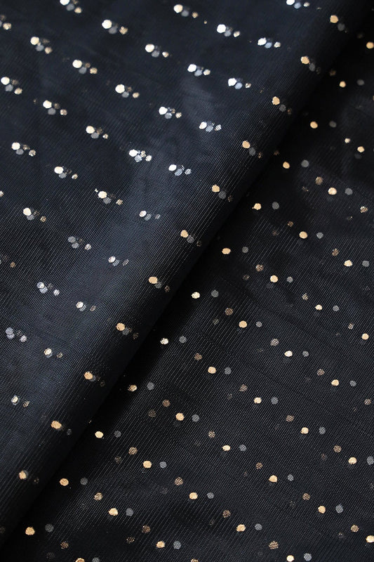 Mukaish Work On Black Soft Net Fabric